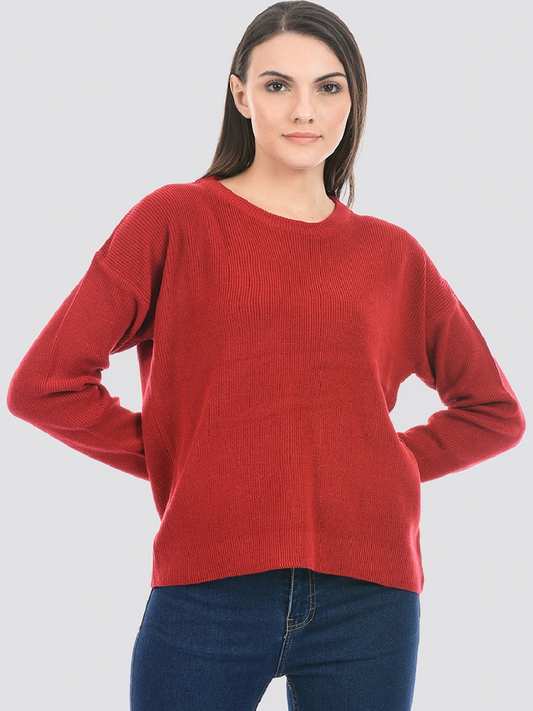 

PORTOBELLO Ribbed Acrylic Knitted Pullover, Red