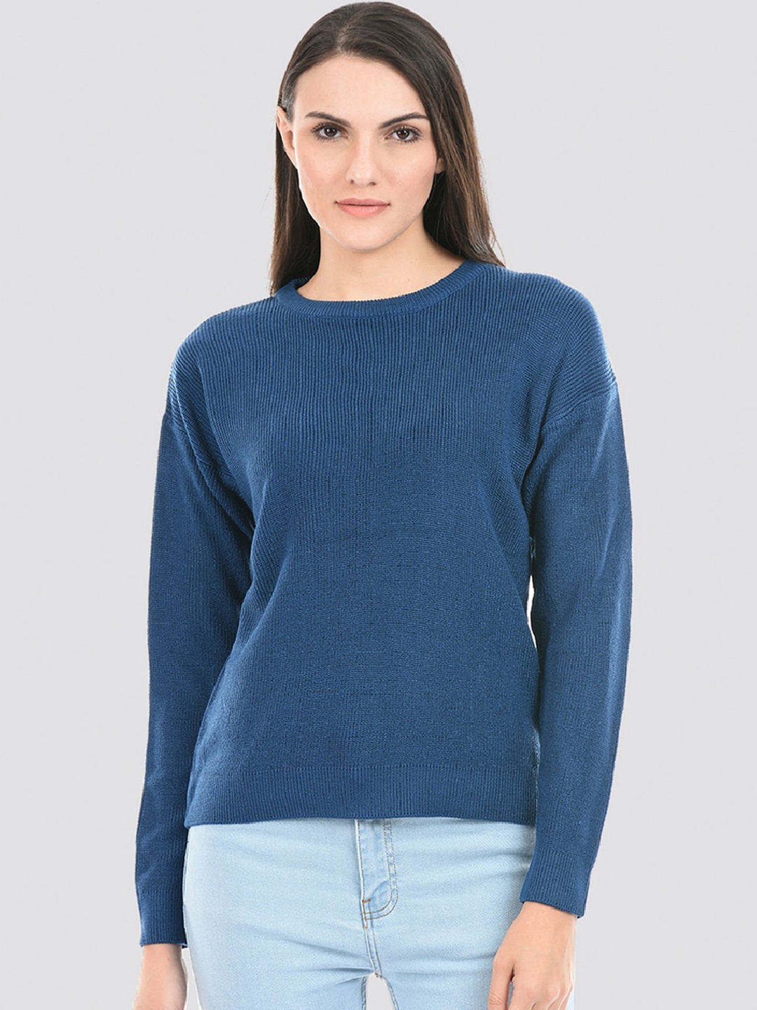 

PORTOBELLO Women Ribbed Pullover Sweater, Blue