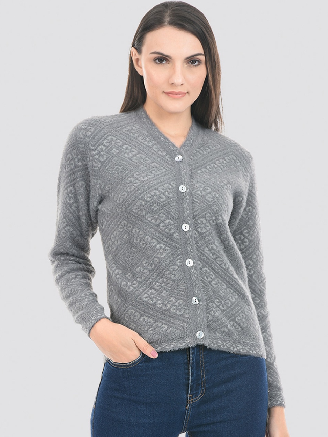

PORTOBELLO Floral V-Neck Cardigan, Grey
