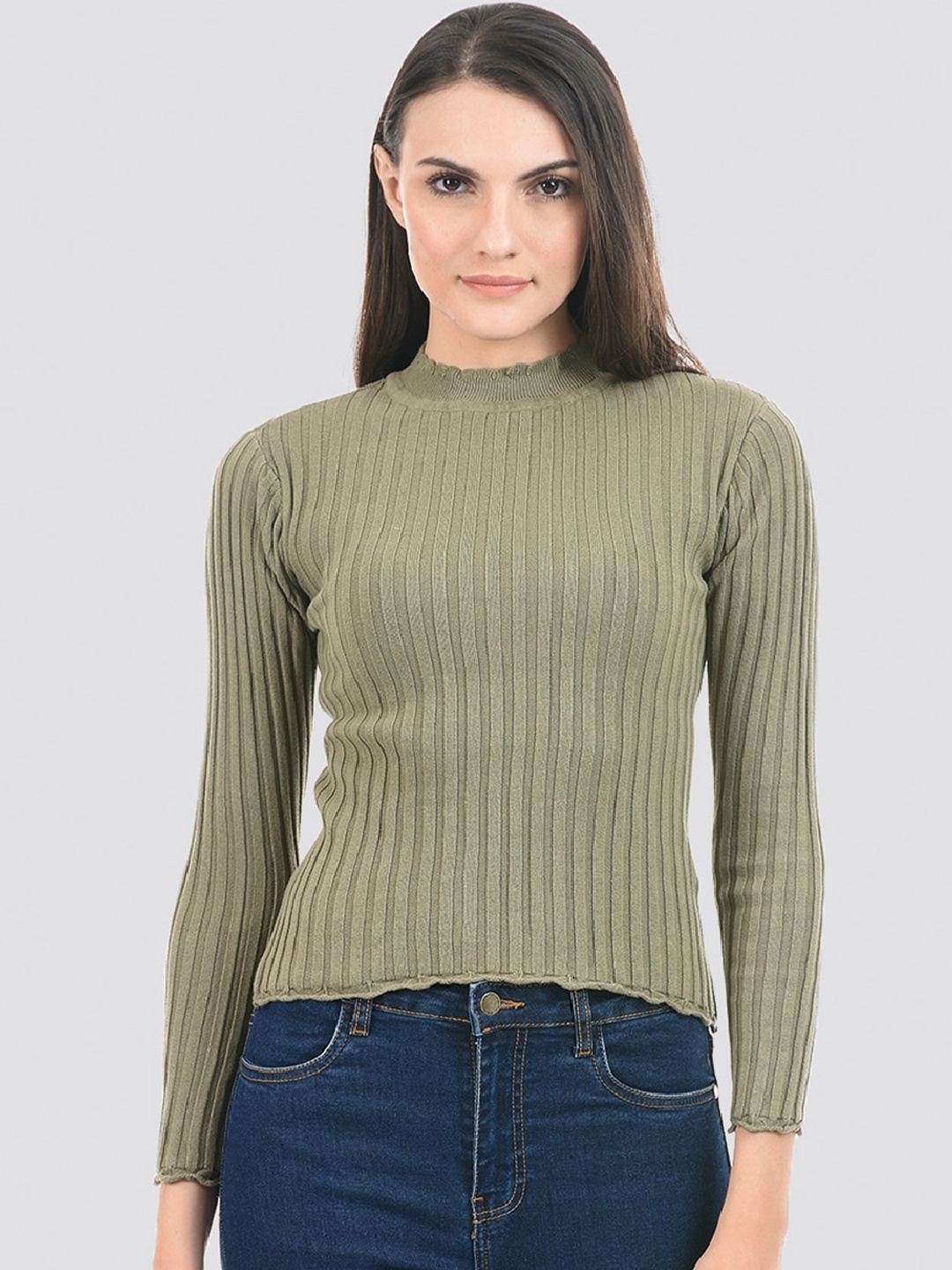 

PORTOBELLO Ribbed High Neck Pullover Sweater, Olive