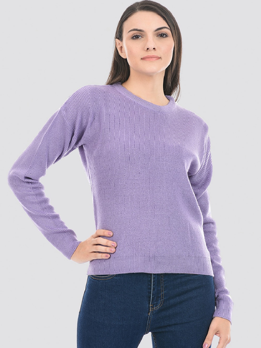 

PORTOBELLO Round Neck Acrylic Pullover Sweater, Purple