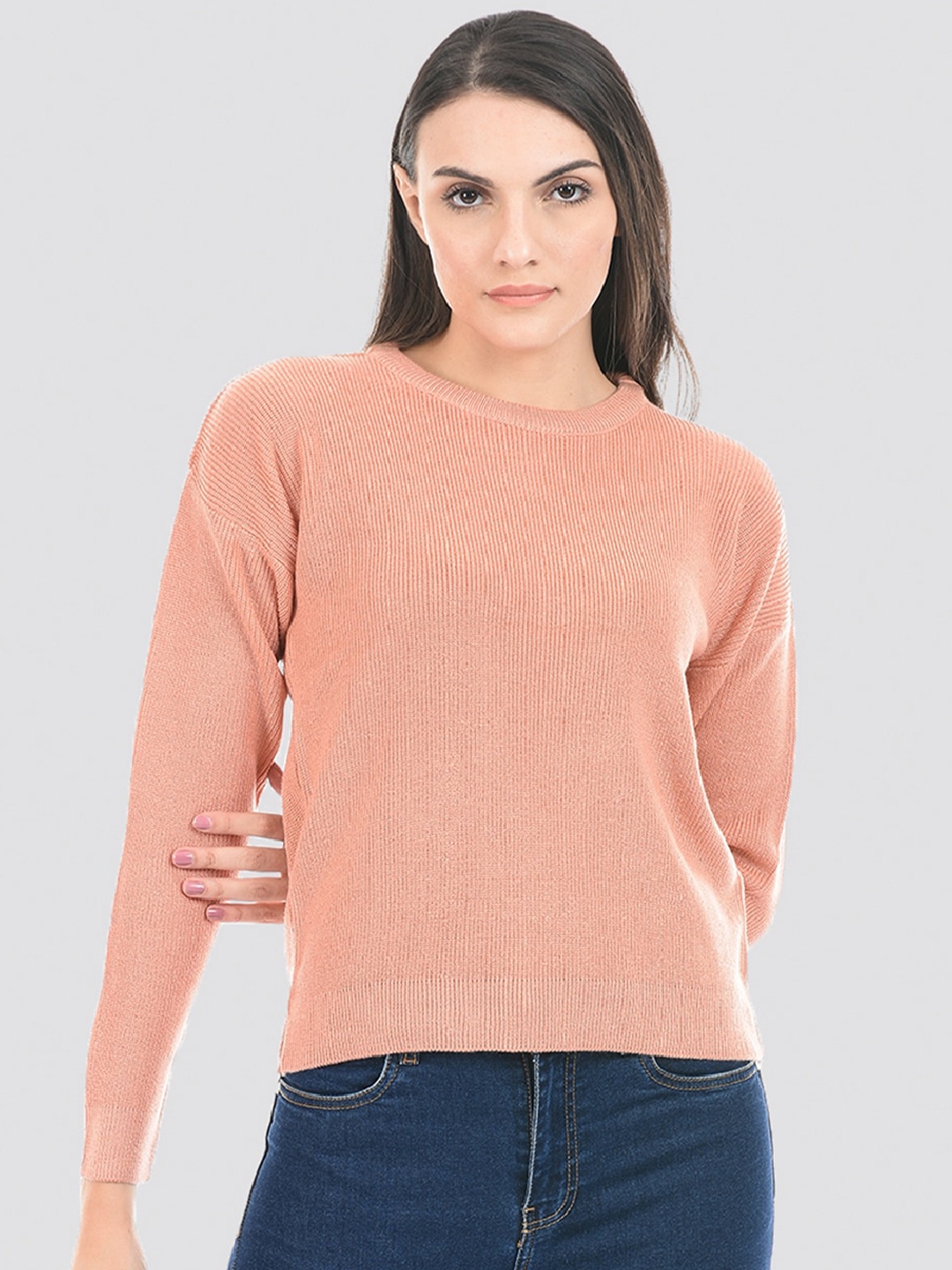 

PORTOBELLO Ribbed Acrylic Pullover Sweater, Peach