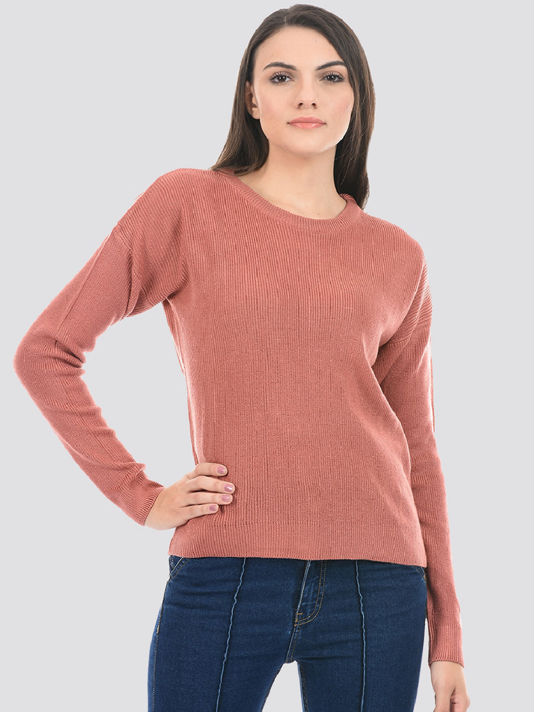 

PORTOBELLO Ribbed Acrylic Pullover Sweater, Pink