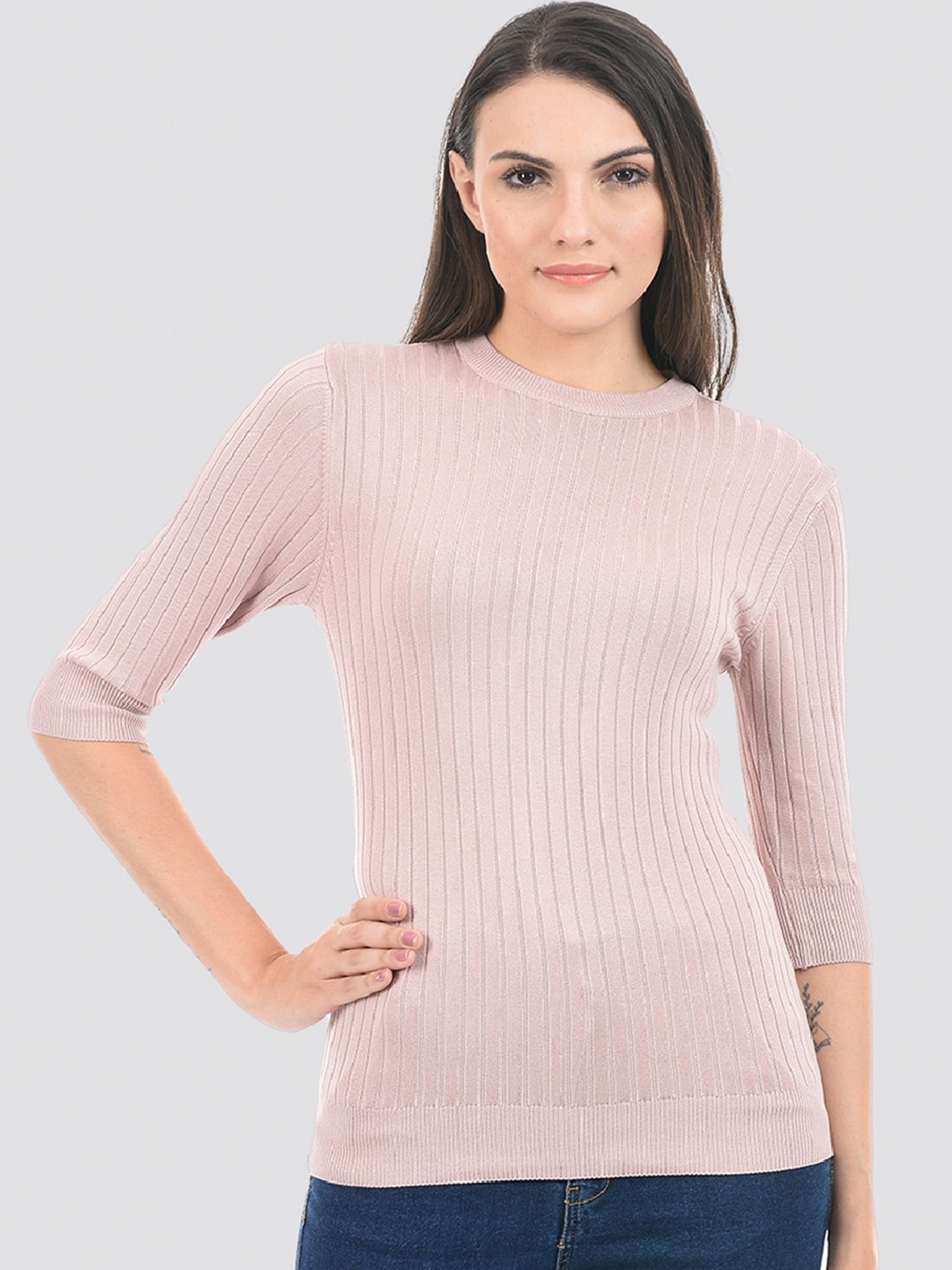 

PORTOBELLO Ribbed Knitted Pullover, Pink