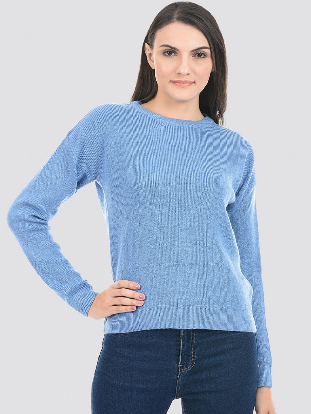 

PORTOBELLO Round Neck Ribbed Acrylic Pullover, Blue