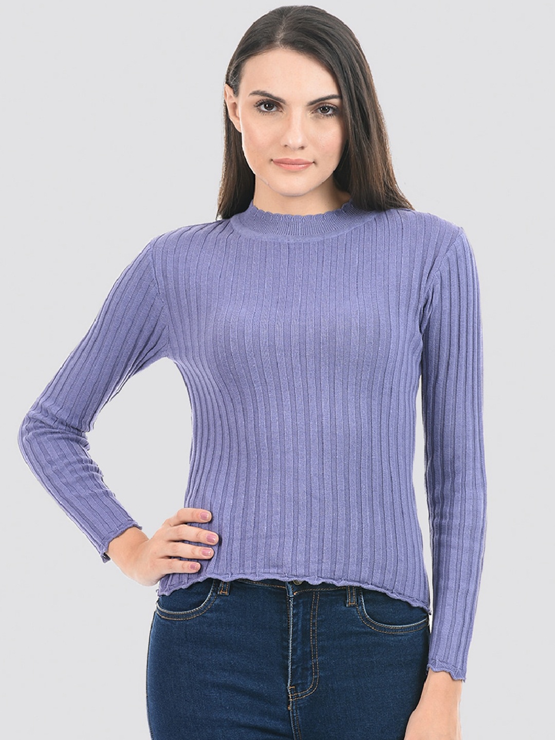 

PORTOBELLO Striped Long Sleeves Pullover, Purple