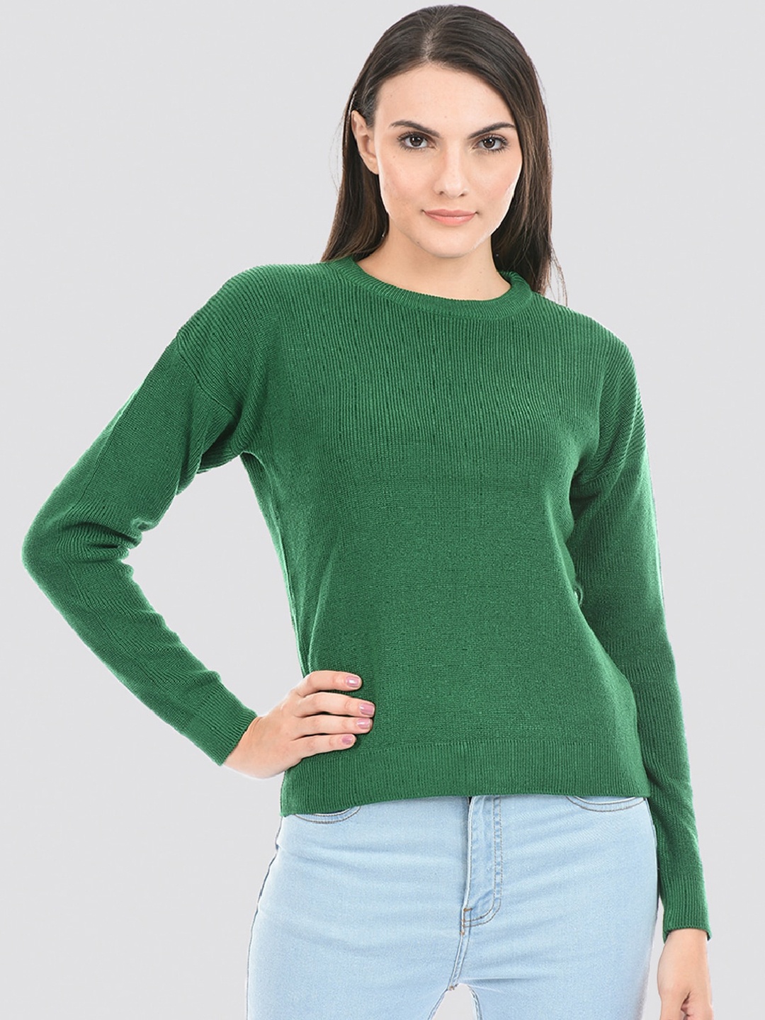 

PORTOBELLO Self Design Ribbed Acrylic Pullover Sweater, Green