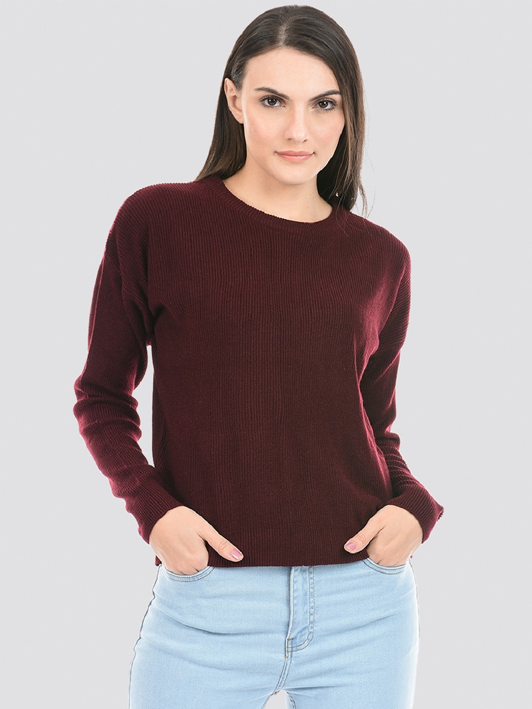 

PORTOBELLO Round Neck Acrylic Pullover, Maroon