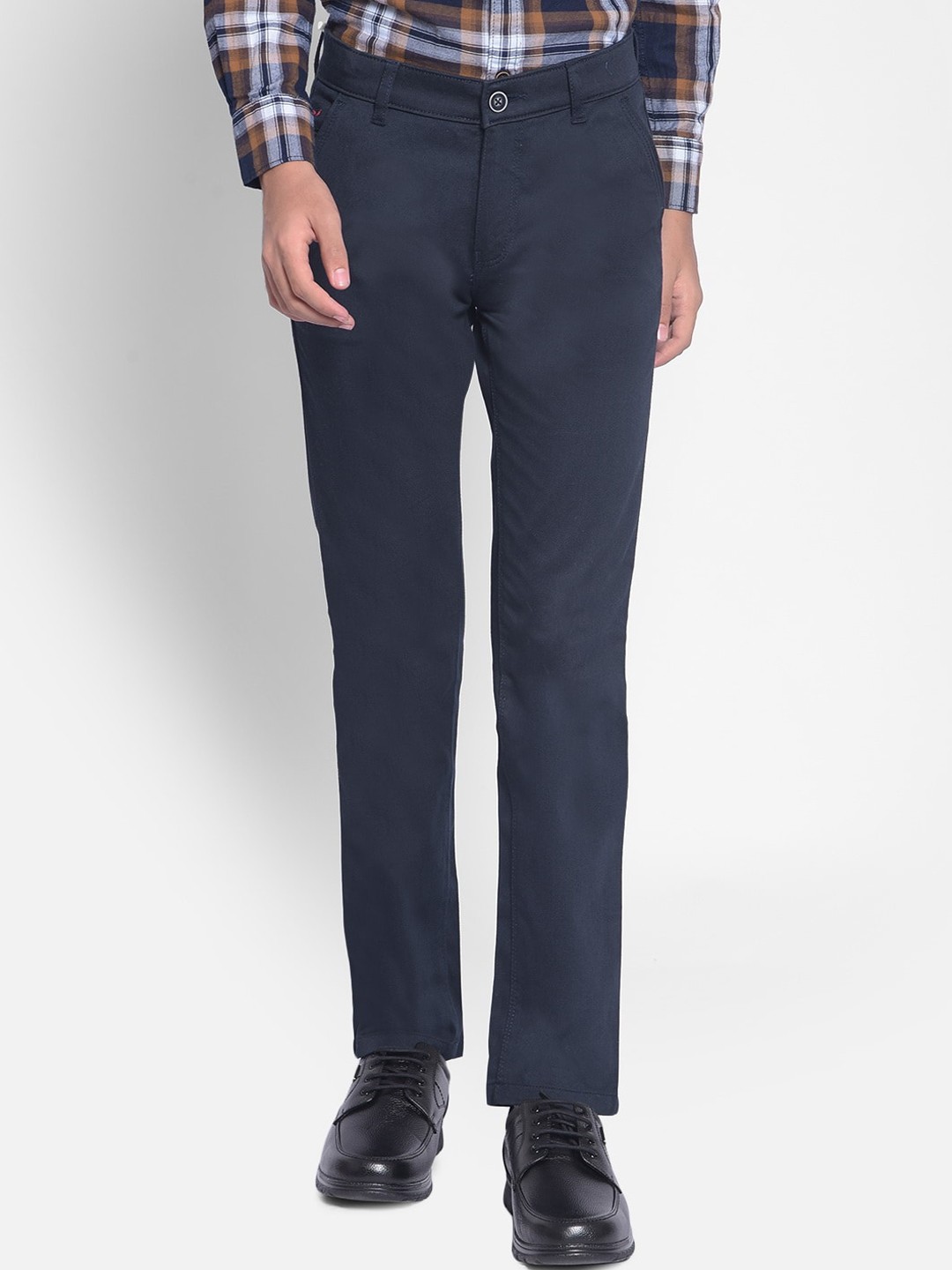 

Crimsoune Club Boys Slim Fit Mid-Rise Plain Cotton Formal Trousers, Navy blue