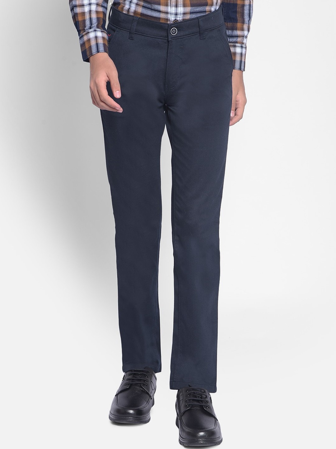 

Crimsoune Club Boys Slim Fit Mid-Rise Plain Cotton Formal Trousers, Navy blue