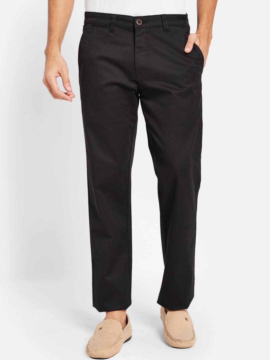 

Octave Men Mid Rise Cotton Chinos Trousers, Black