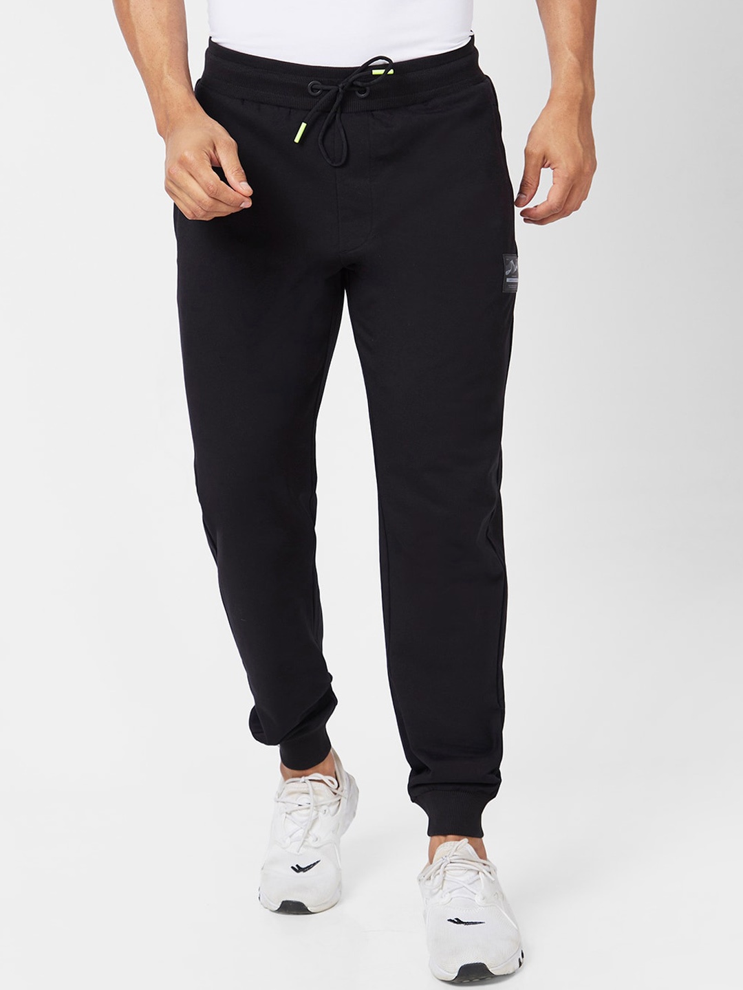 

SPYKAR Men Printed Detail Cotton Joggers, Black