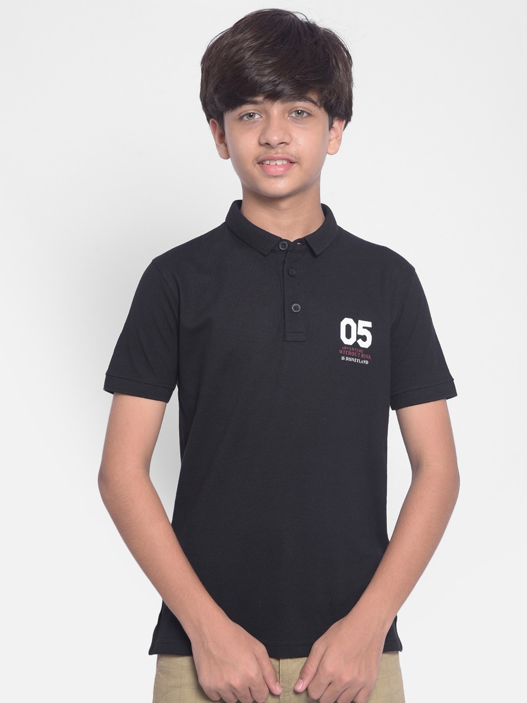 Crimsoune Club Boys Polo Collar Cotton T-shirt, Black