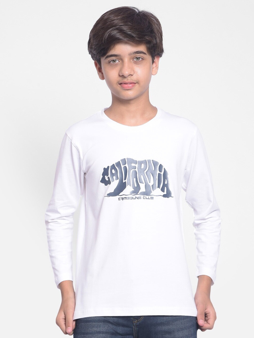 Crimsoune Club Boys Typography Printed Cotton T-shirt, White