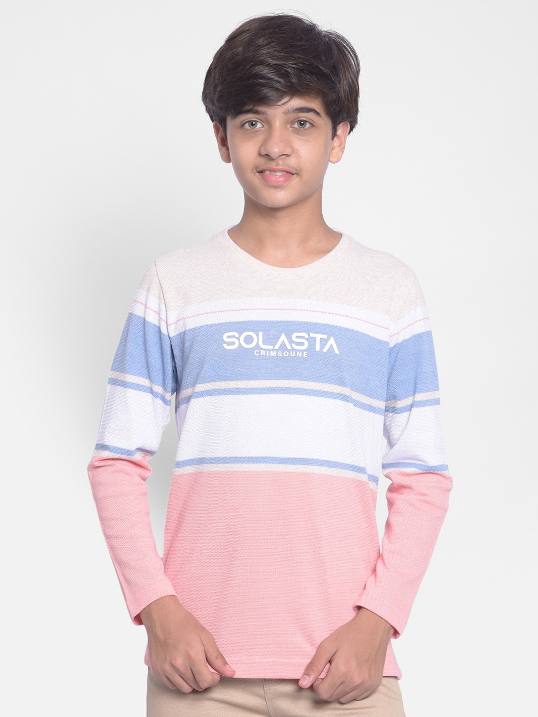 Crimsoune Club Boys Colourblocked Regular Fit Round Neck Cotton T-Shirt, Blue
