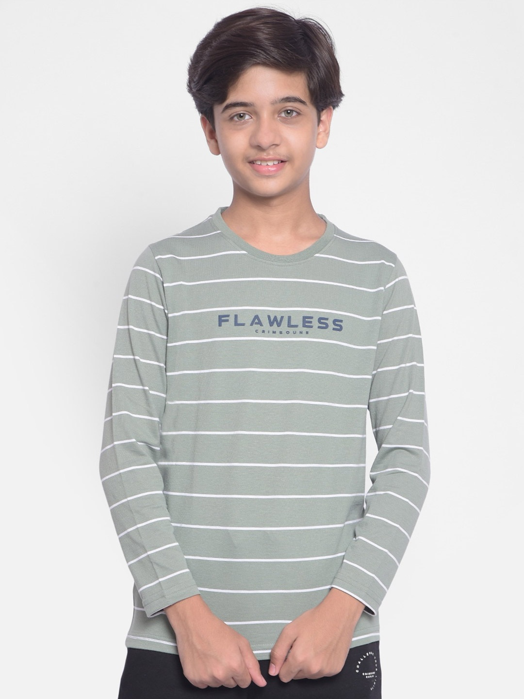 

Crimsoune Club Boys Striped Cotton T-shirt, Olive