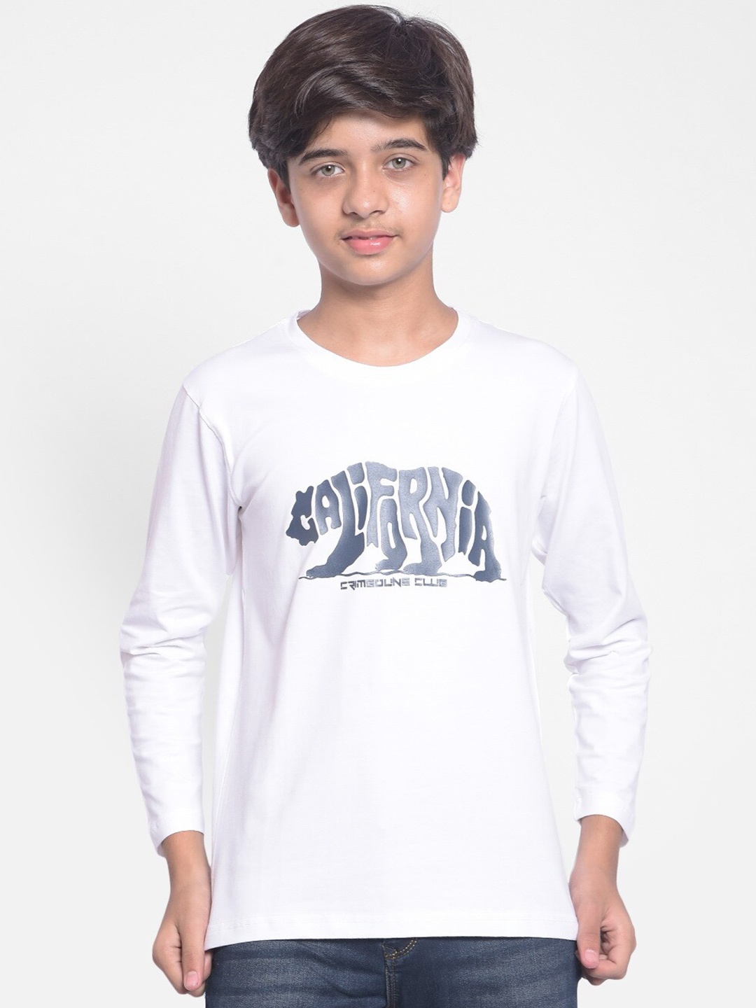 

Crimsoune Club Boys Graphic Printed Regular Fit Round Neck Cotton T-Shirt, White