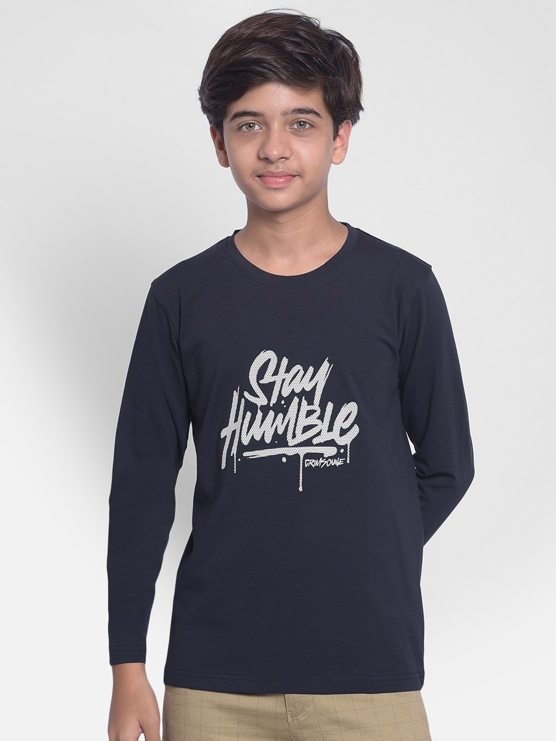 

Crimsoune Club Boys Typography Printed Cotton T-shirt, Navy blue