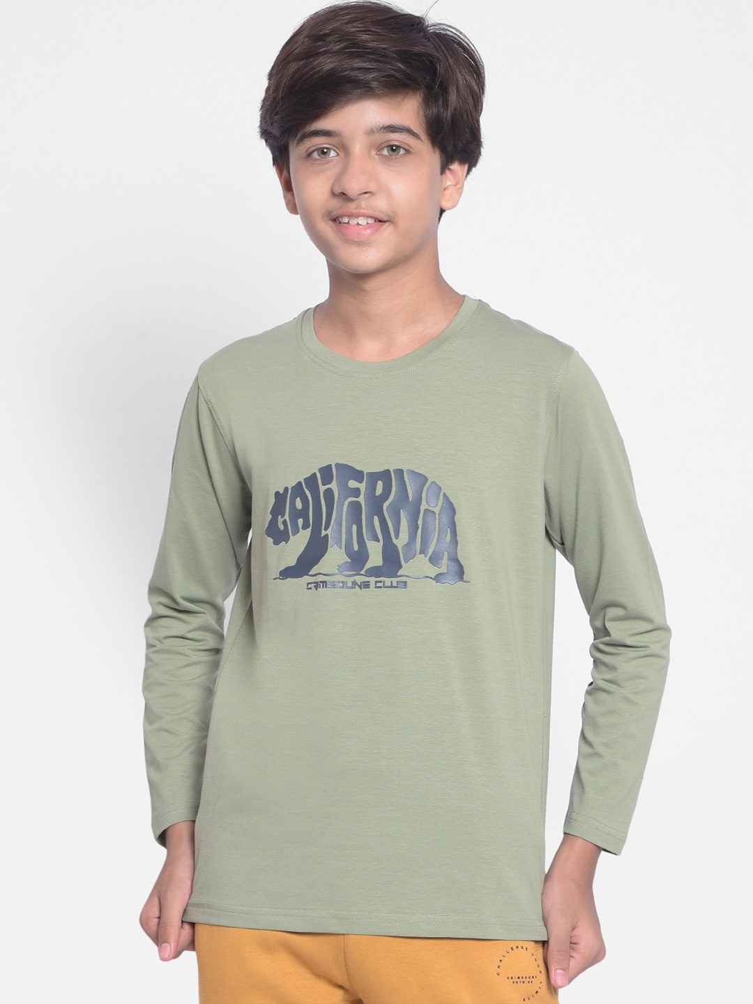 

Crimsoune Club Boys Typography Printed Cotton T-shirt, Olive