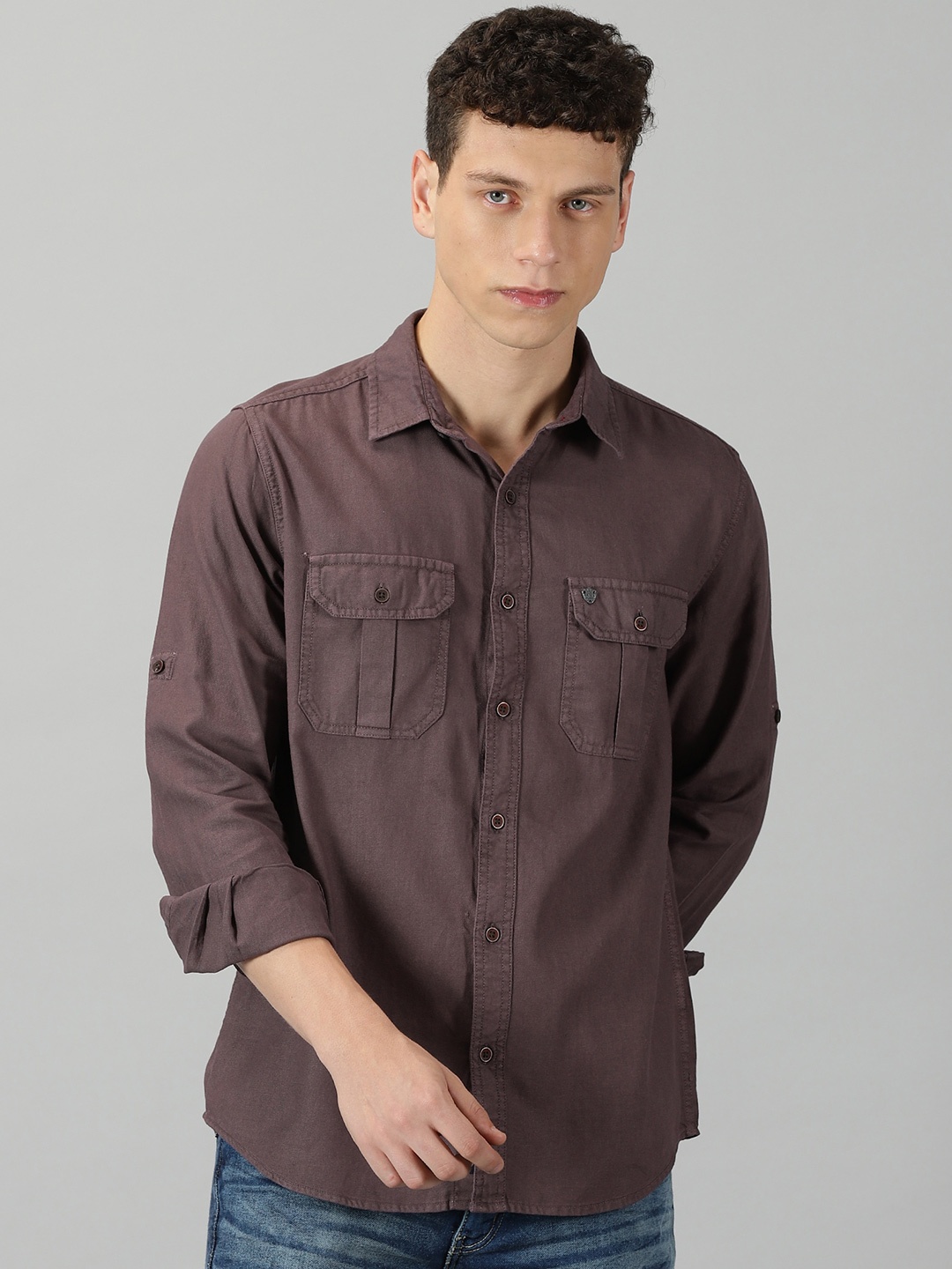 

VUDU Comfort Fit Spread Collar Opaque Casual Cotton Shirt, Violet