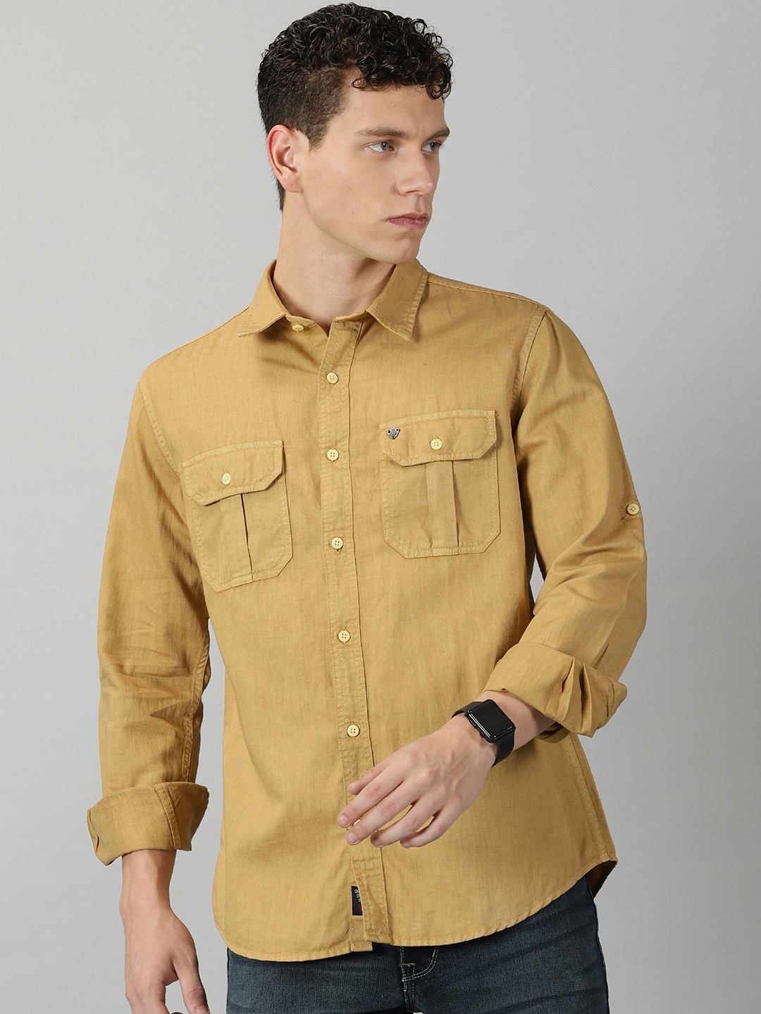 

VUDU Comfort Fit Spread Collar Opaque Casual Cotton Shirt, Mustard
