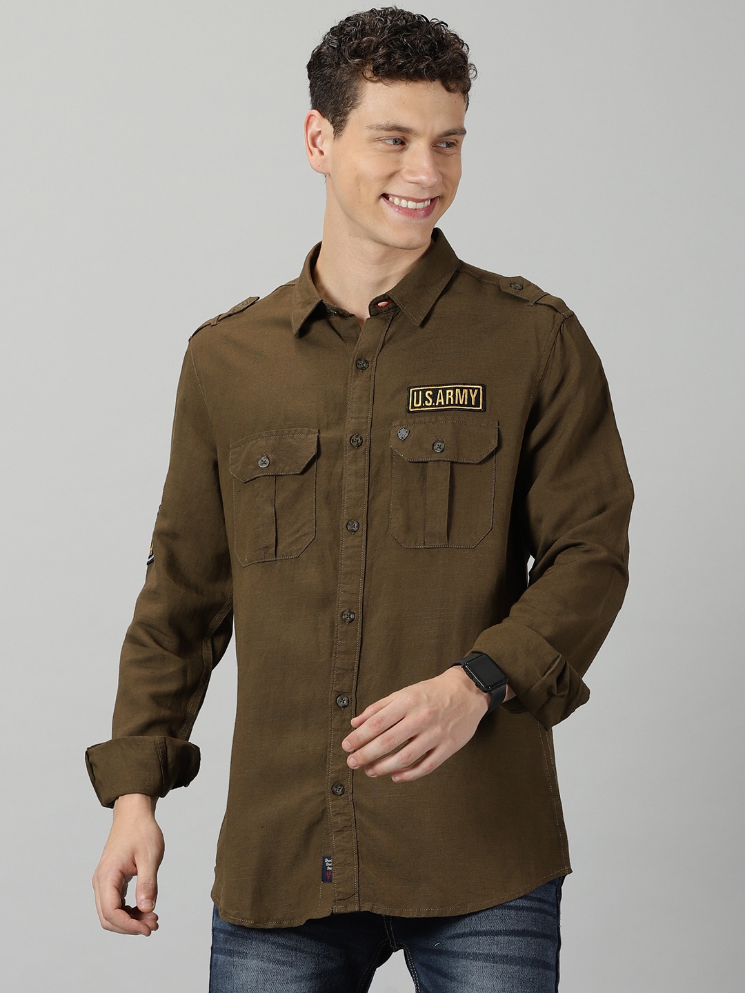

VUDU Comfort Fit Spread Collar Opaque Casual Cotton Shirt, Coffee brown