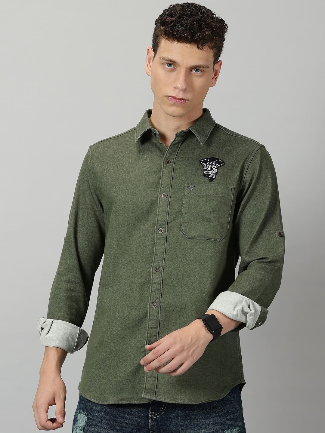 

VUDU Comfort Fit Spread Collar Opaque Casual Cotton Shirt, Green