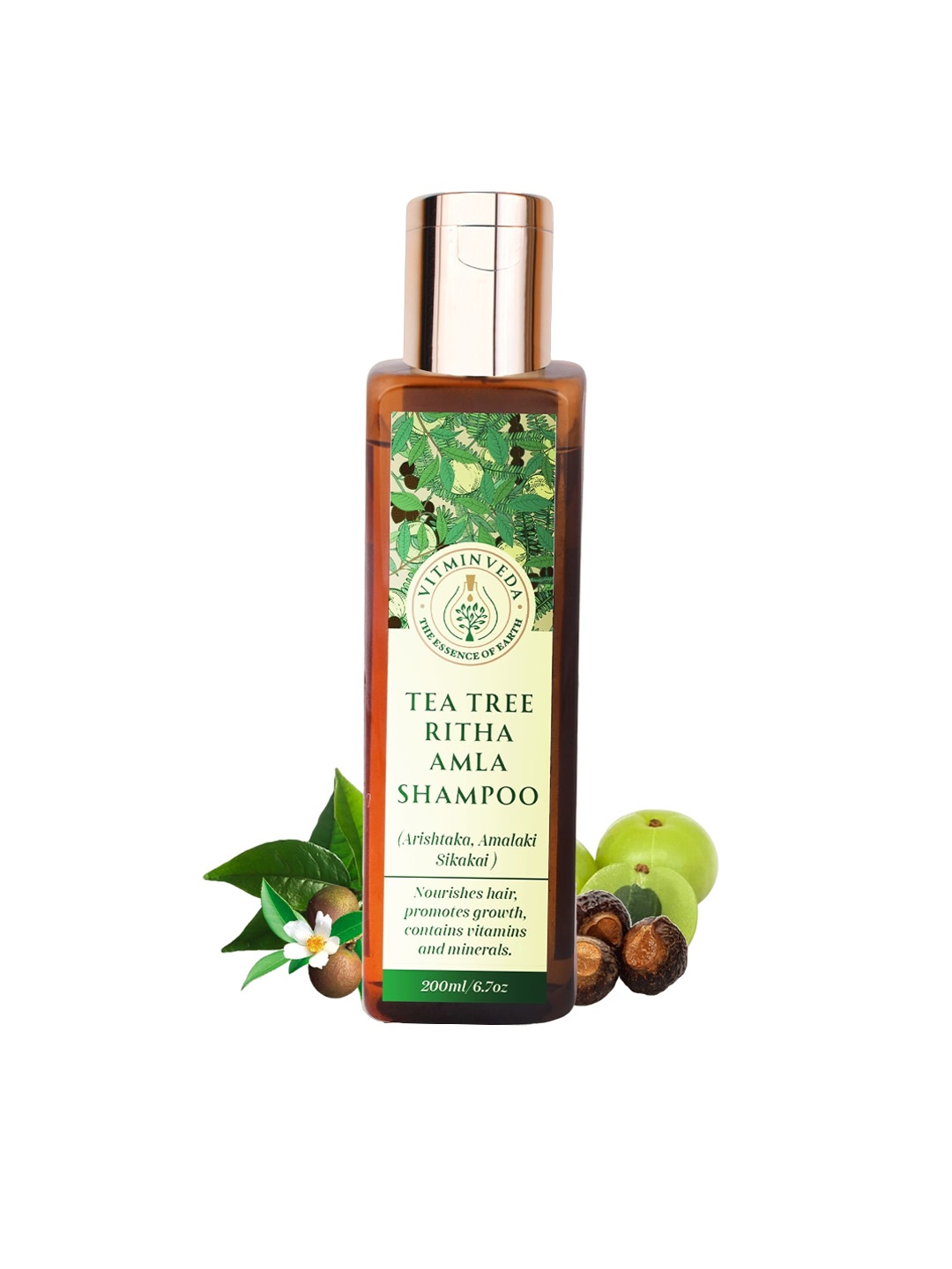 

VITMINVEDA Tea Tree, Ritha & Amla Shampoo to Nourish Hair - 200 ml, Brown