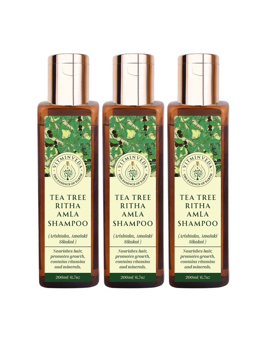 VITMINVEDA Set of 3 Tea Tree, Ritha & Amla Shampoo to Nourish Hair - 200 ml Each, Brown