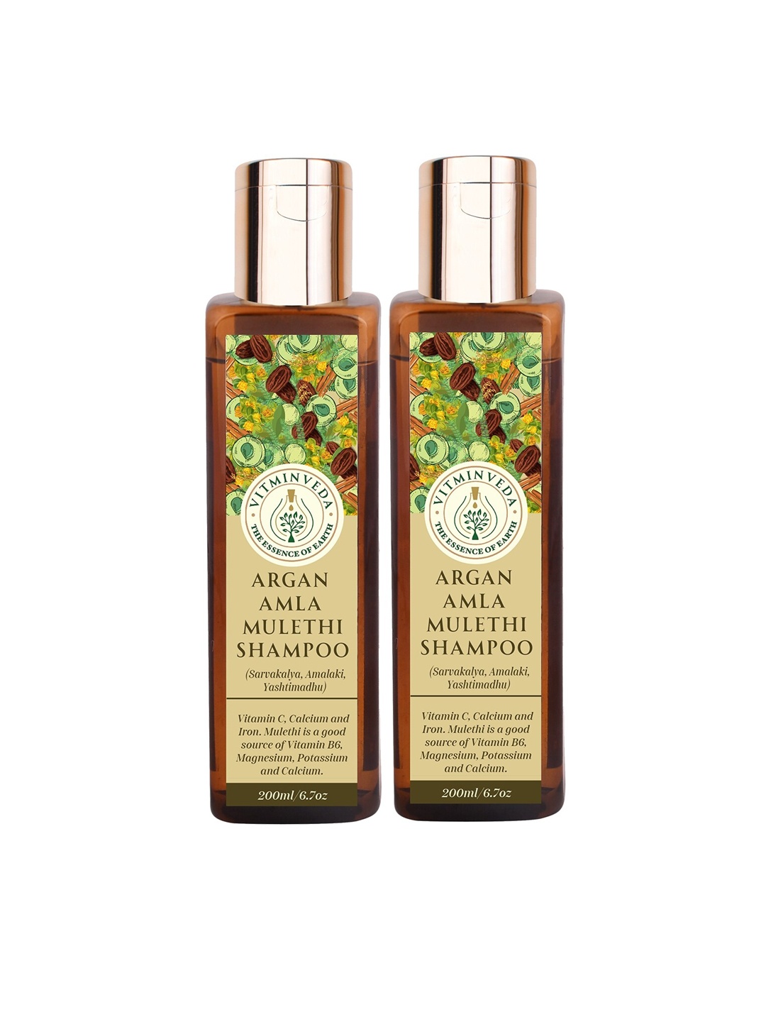 

VITMINVEDA Set of 2 Argan Amla Mulethi Shampoo to Reduce Frizz - 200 ml Each, Brown