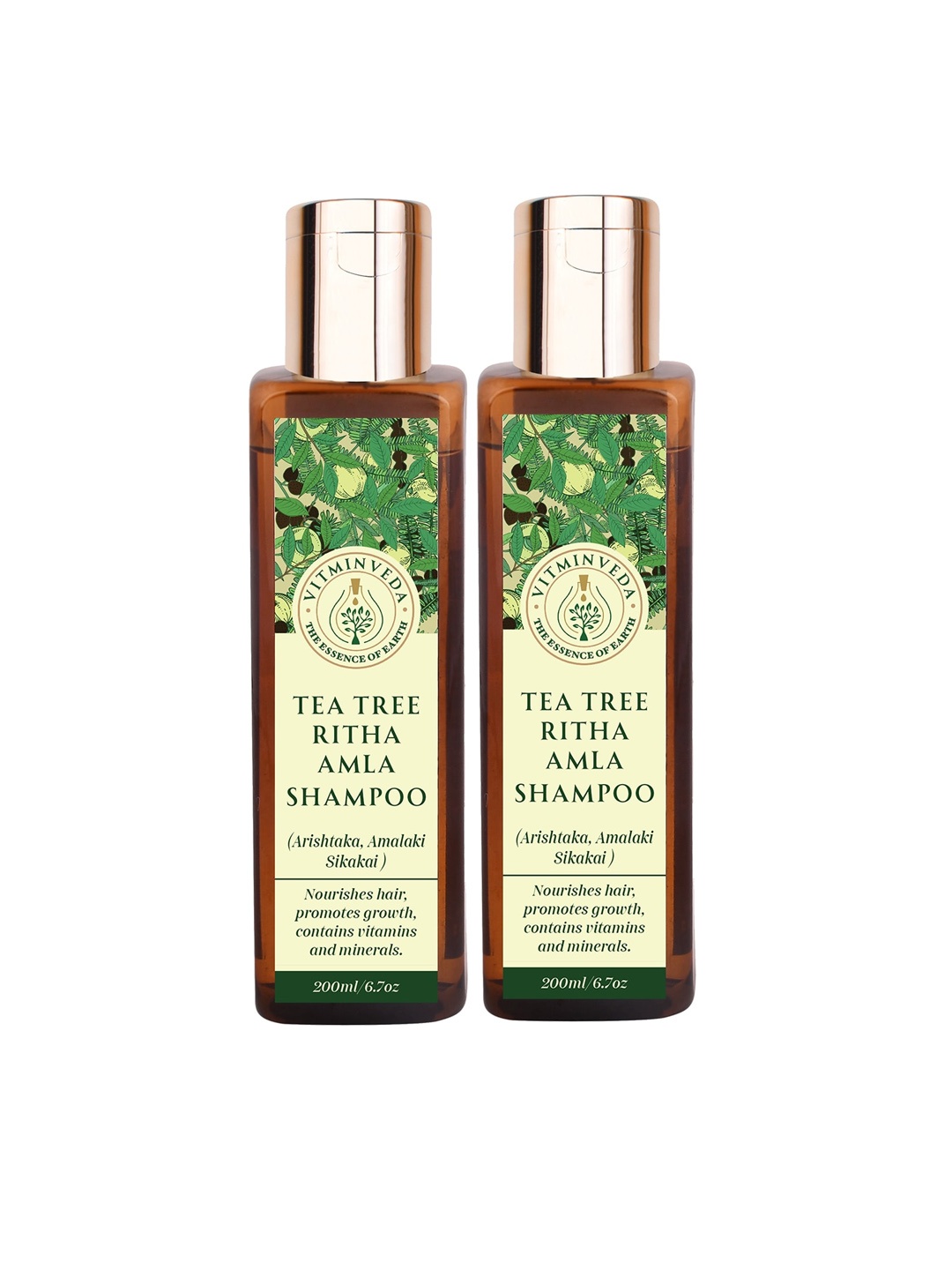 

VITMINVEDA Set of 2 Tea Tree, Ritha & Amla Shampoo to Nourish Hair - 200 ml Each, Brown