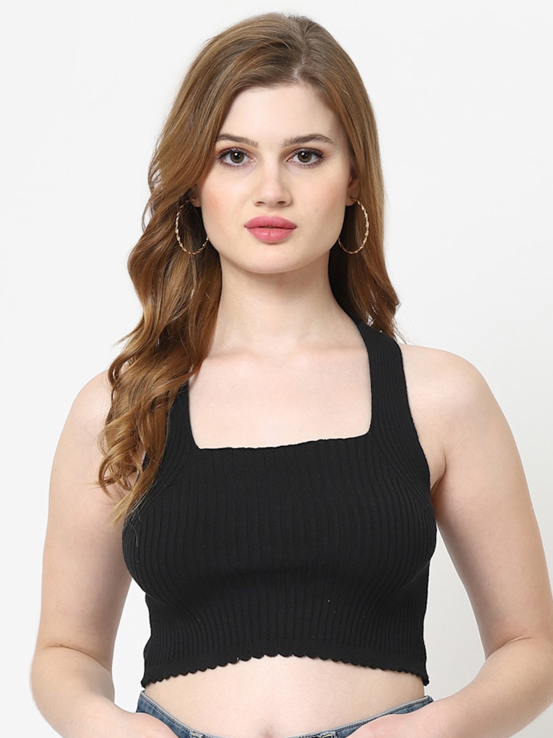 

Kalt Ribbed Cotton Fitted Crop Top, Black