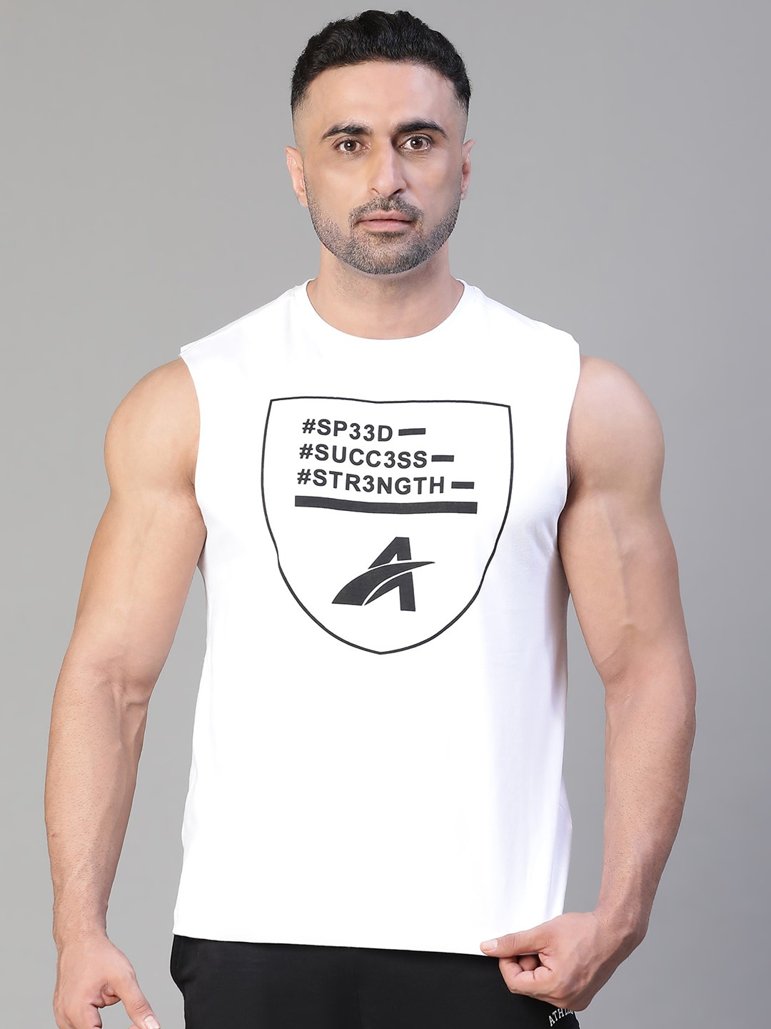 ATHLISIS Typography Printed Bio Finish Cotton Slim Fit T-shirt, White