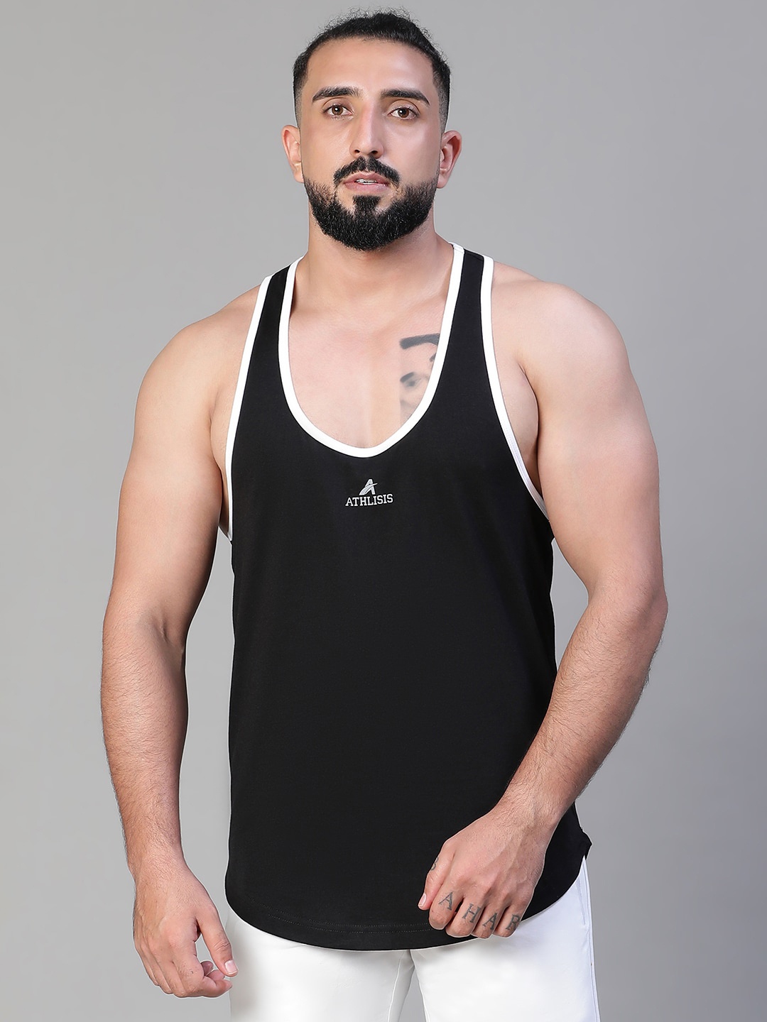 

ATHLISIS Pure Cotton Gym Innerwear Vests, Black