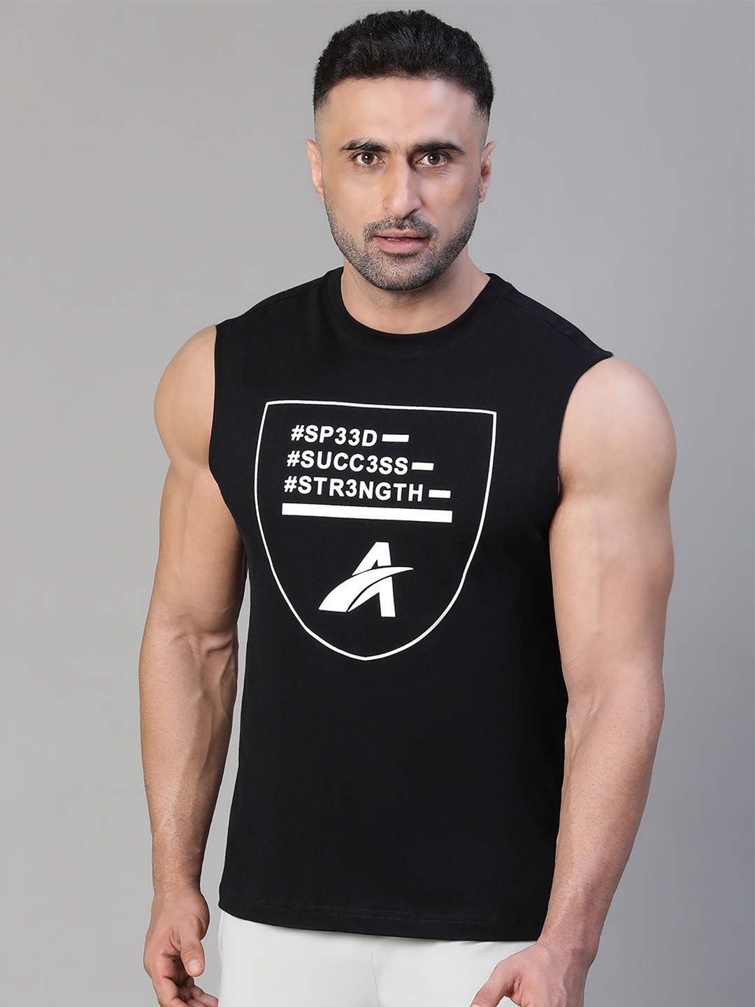 

ATHLISIS Typography Printed Bio Finish Cotton Slim Fit T-shirt, Black