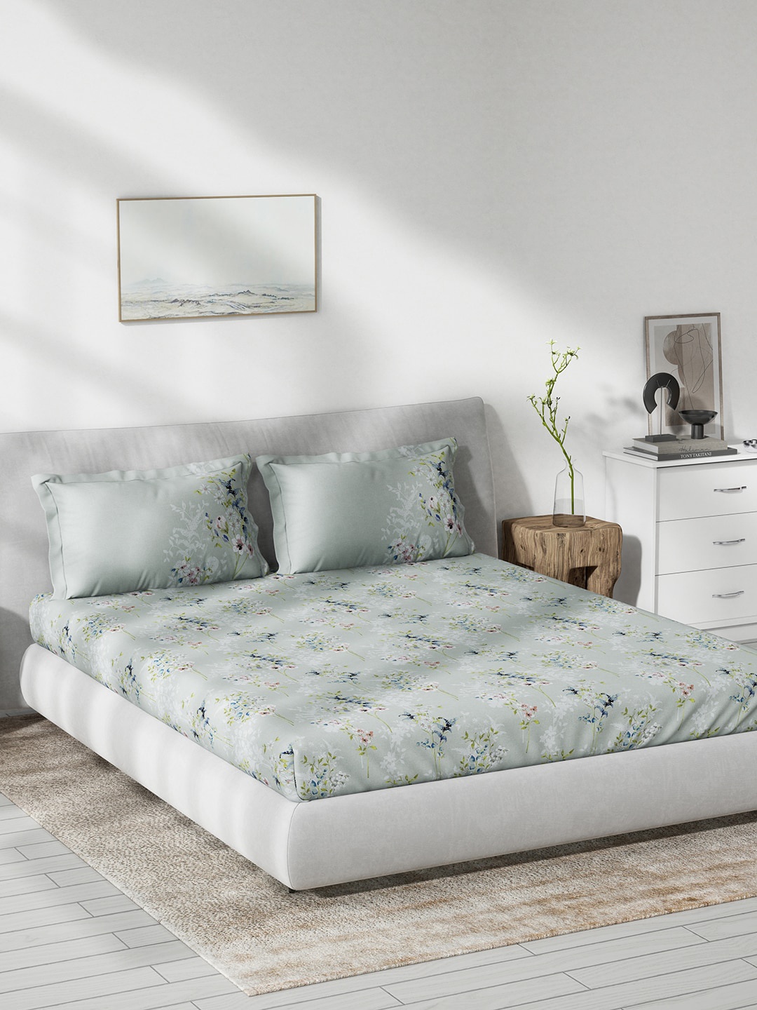 

DDecor Blue & Green Floral Cotton 140 TC Queen Bedsheet With 2 Pillow Covers