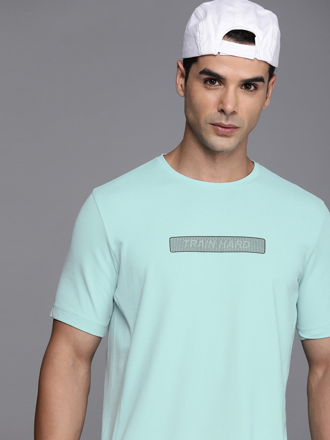 

Louis Philippe ATHPLAY Typography Printed Slim Fit T-shirt, Turquoise blue