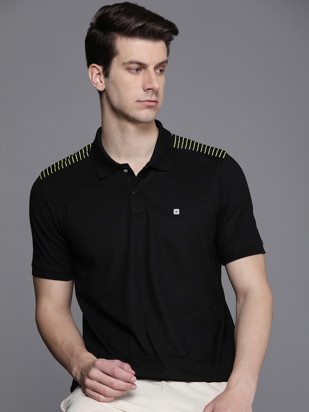 

Louis Philippe ATHPLAY Solid Polo Collar Casual T-shirt, Black