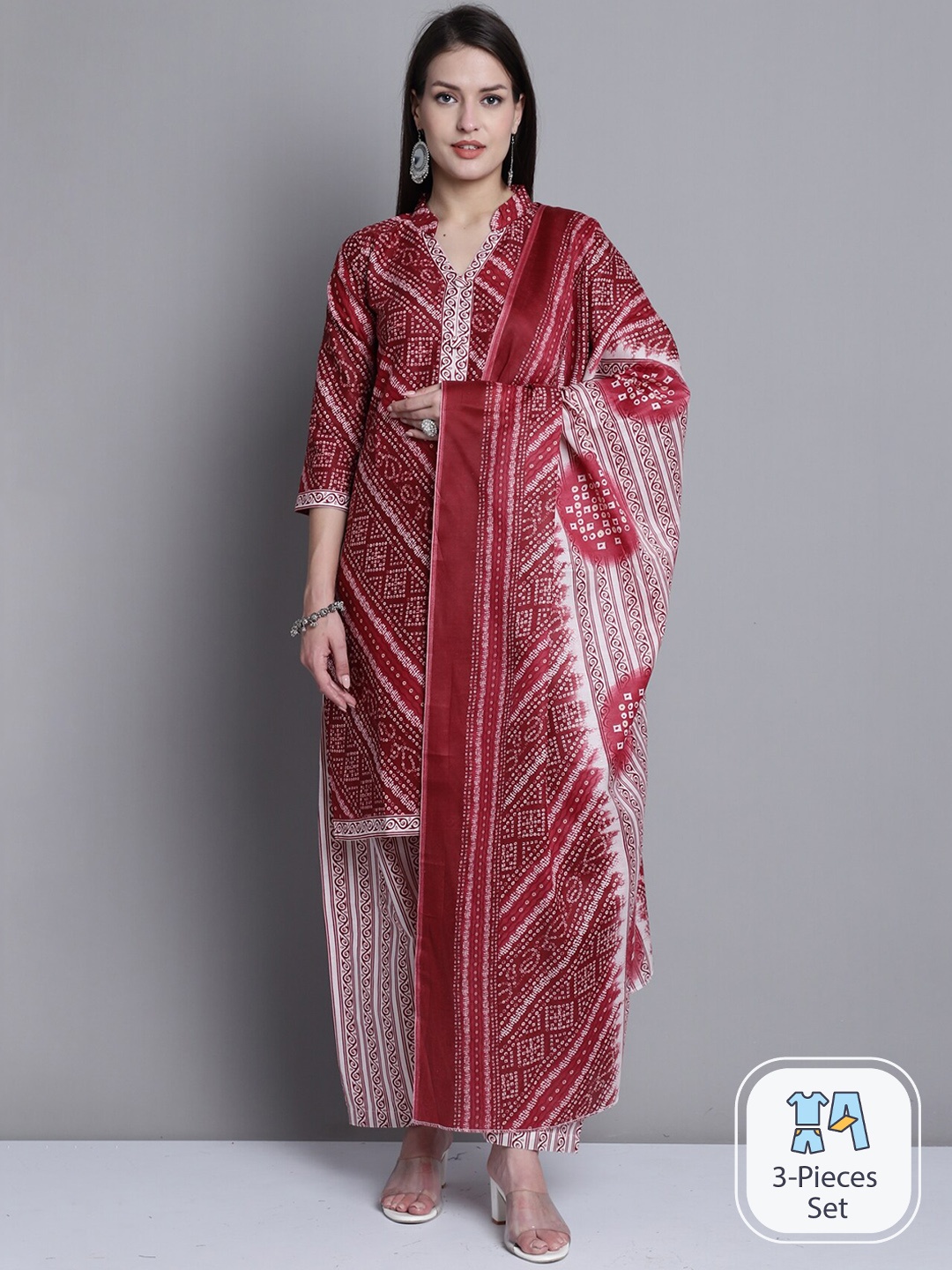 

Rajnandini Bandhani Printed Regular Kurta With Salwar & Dupatta, Maroon