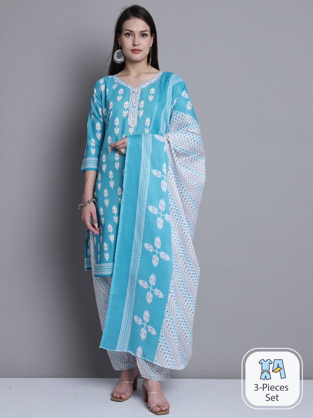 

Rajnandini Floral Printed Regular Kurta With Salwar & Dupatta, Blue