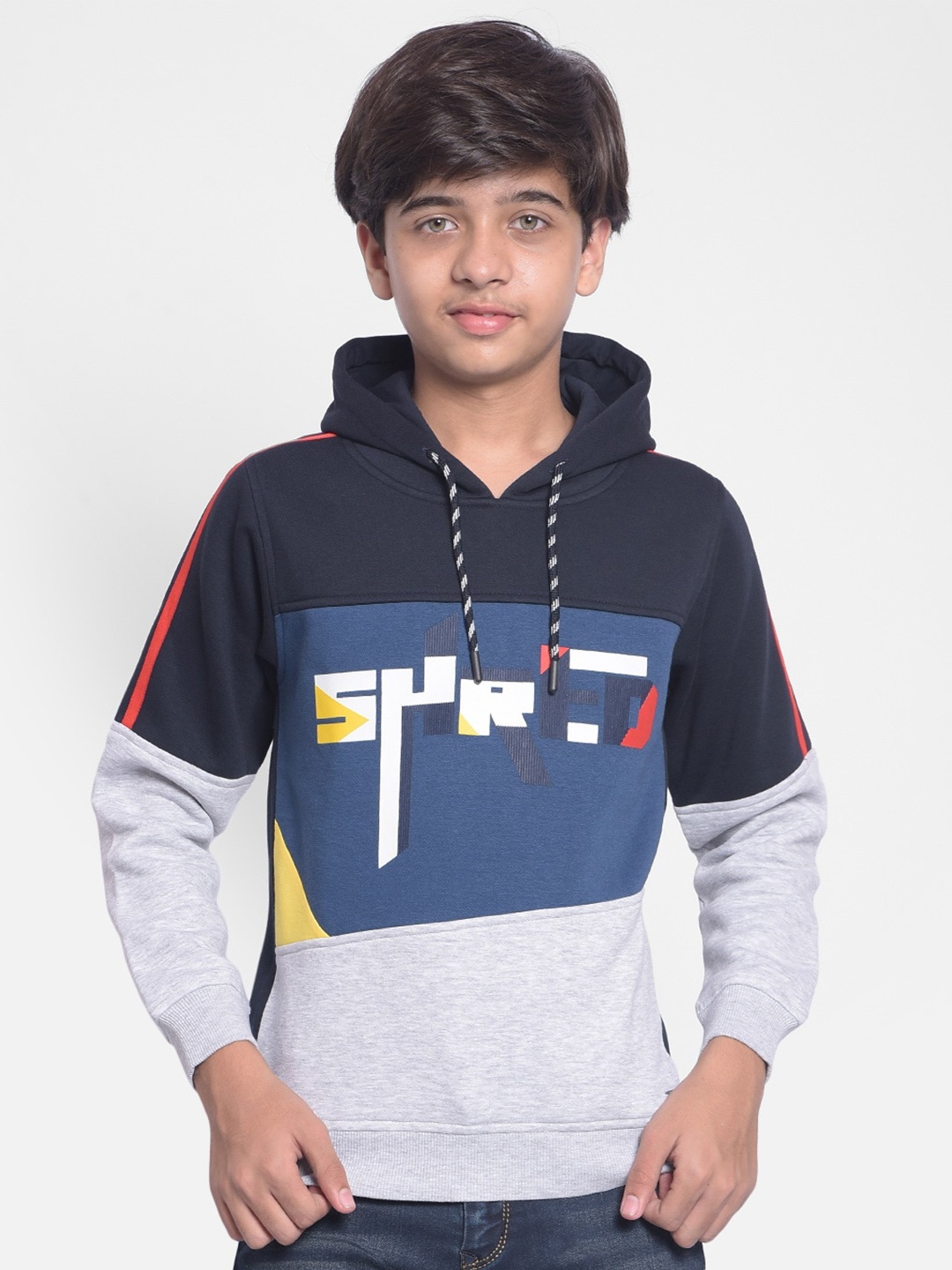 

Crimsoune Club Boys Colourblocked Hooded Sweatshirt, Grey