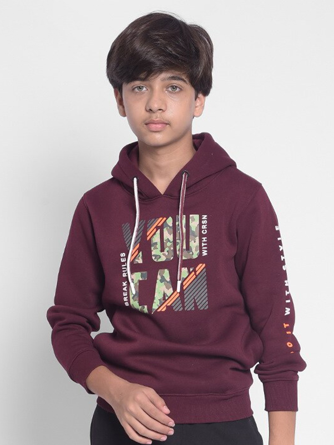 

Crimsoune Club Boys Typography Printed Hooded Cotton Sweatshirt, Purple