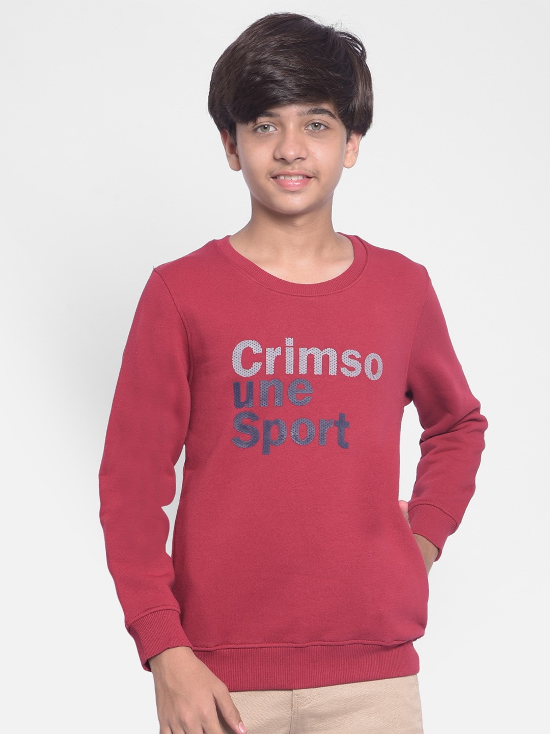 

Crimsoune Club Boys Typography Printed Cotton Pullover, Red