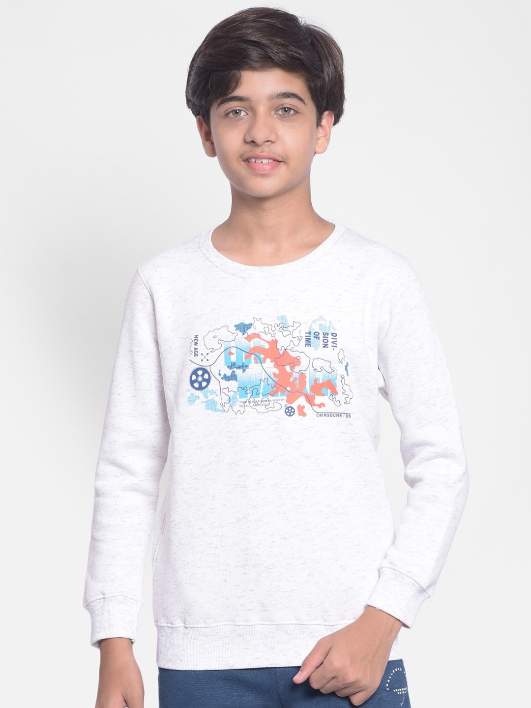 

Crimsoune Club Boys Graphic Printed Cotton Pullover, White