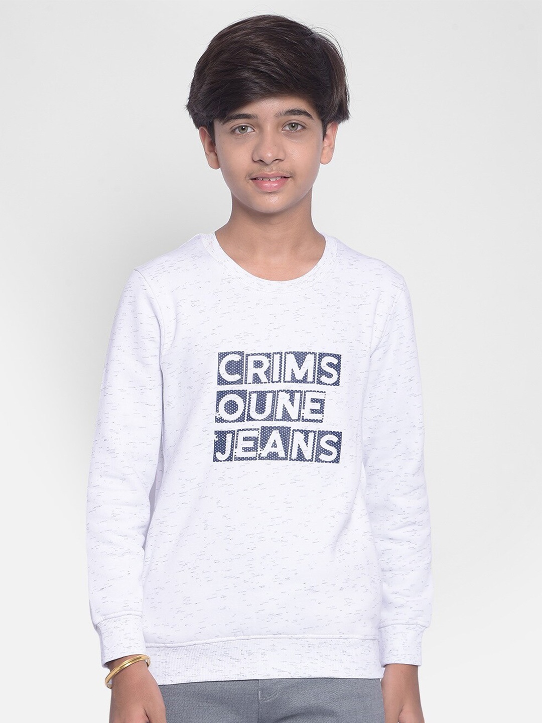 Crimsoune Club Boys Typography Printed Cotton Pullover, White
