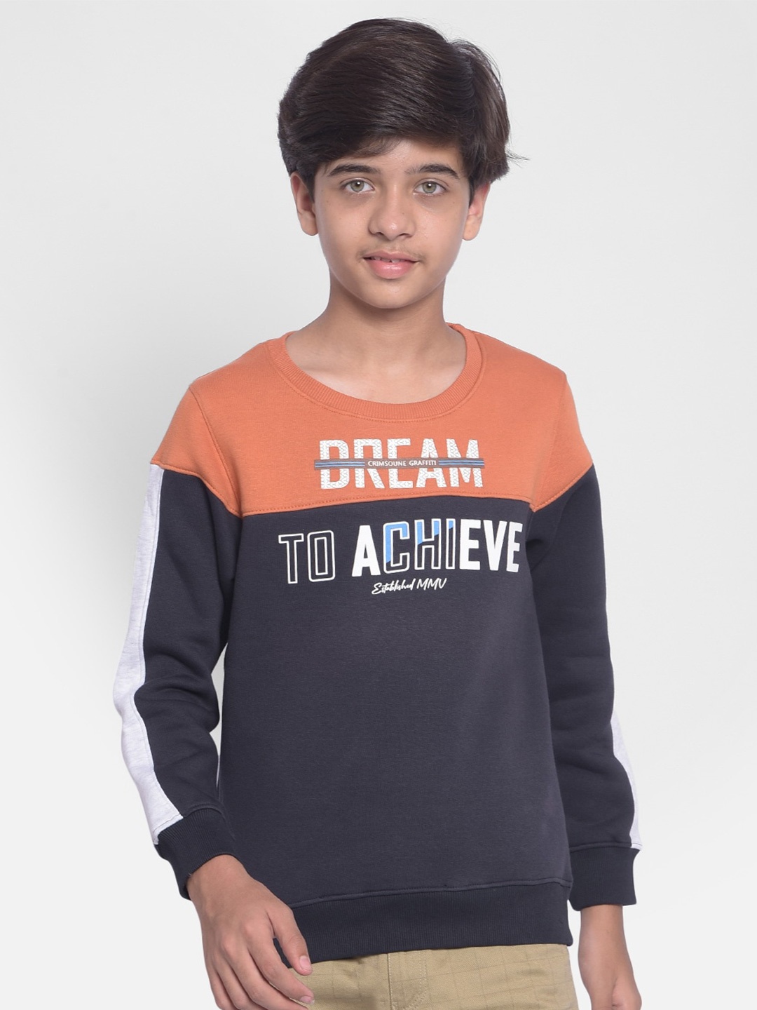 

Crimsoune Club Boys Colourblocked Cotton Pullover, Orange