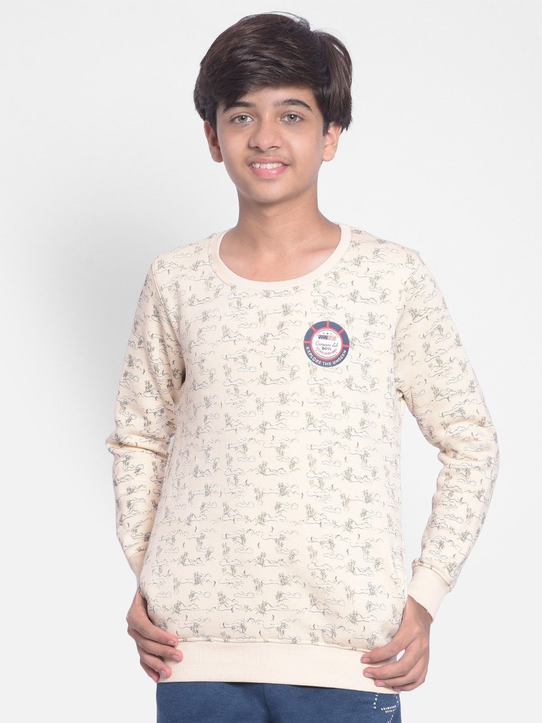 Crimsoune Club Boys Graphic Printed Cotton Sweatshirt, Beige