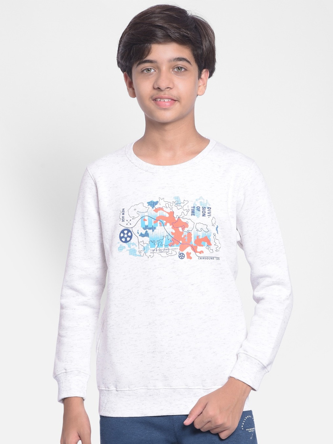 

Crimsoune Club Boys Graphic Printed Cotton Pullover, White