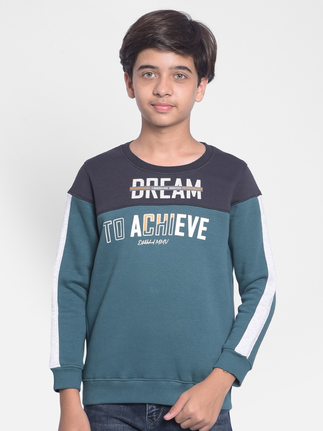 Crimsoune Club Boys Colourblocked Cotton Pullover, Green