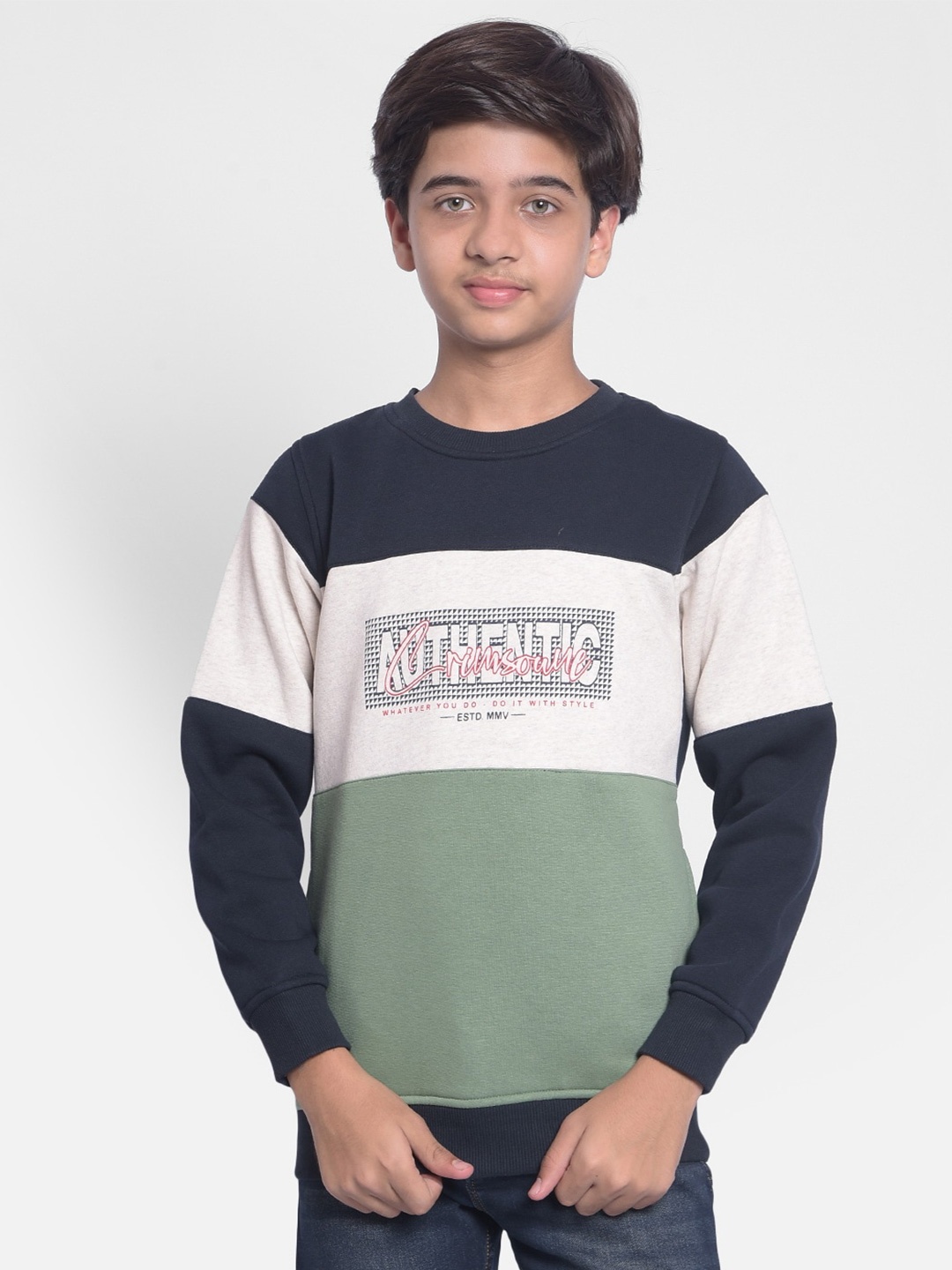 

Crimsoune Club Boys Colourblocked Cotton Pullover, Olive